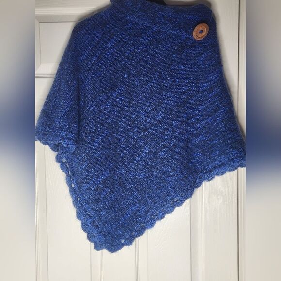 Unbranded One Size Melange Blue Turtleneck Knitted  WOOL Blend  Women’s Poncho - Picture 1 of 6